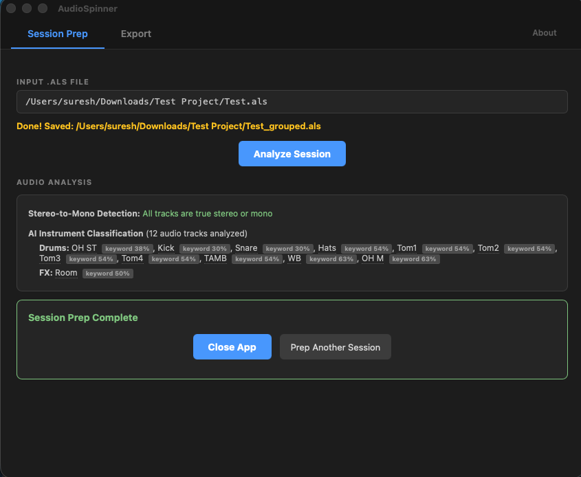 AudioSpinner AI Classification