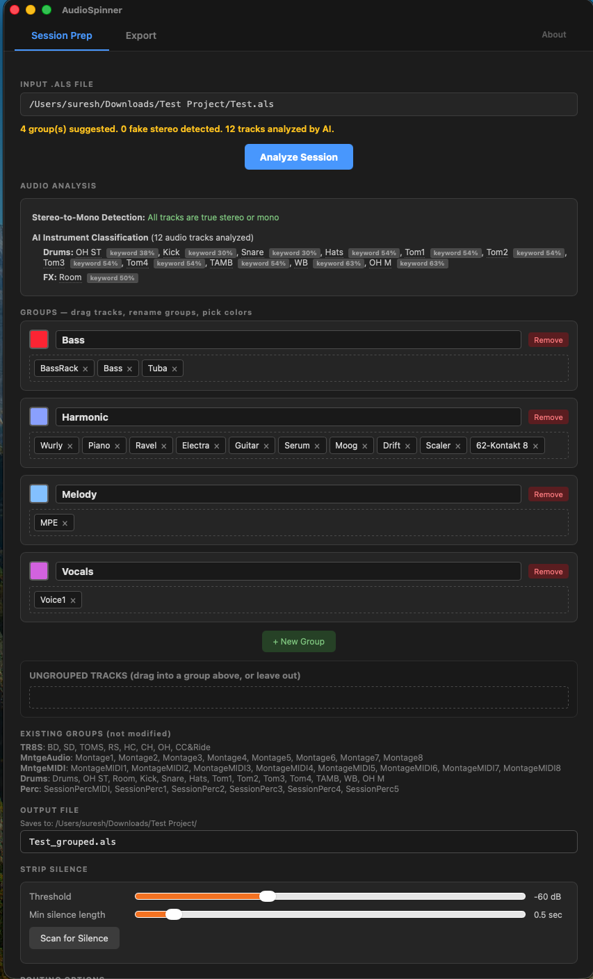 AudioSpinner Session Prep — Full View